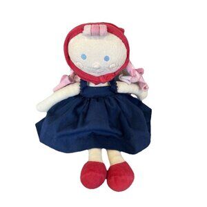 Kathe Kruse plush rag doll Blue dress Pink Braids  hair Germany Red Scarf Cloth